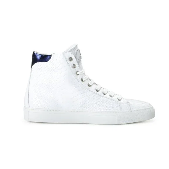 Roberto Cavalli Men's White Textured Leather High Top Fashion Sneakers Shoes